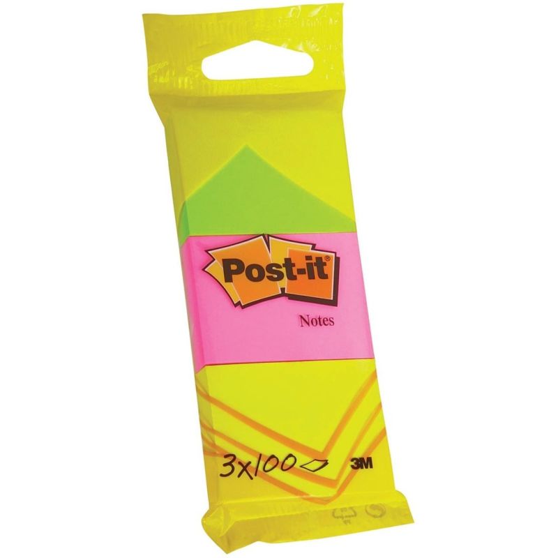 3M Post-It Lot De 3 Blocs 100 Feuilles 38X51 Mm Néon
