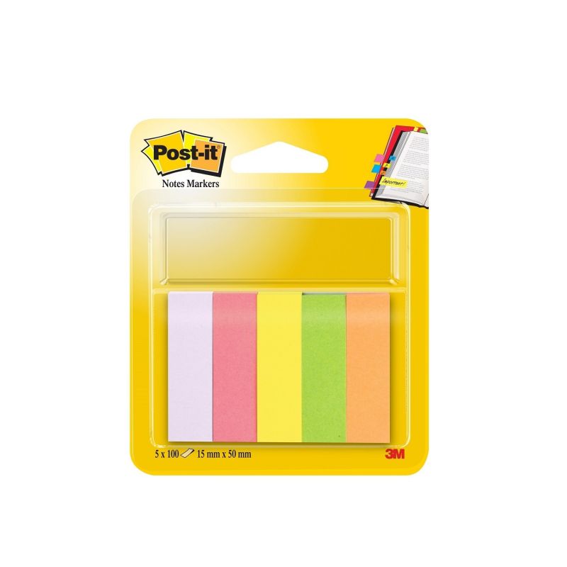 3M Post-It Marque-Pages Étui De 5X100 15X50Mm : Le Bloc