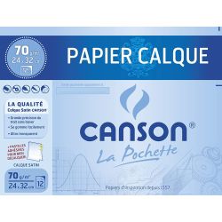 Canson Pochette Papier Calque Satiné 12 Feuilles 70 G 24 X 32 Cm Translucide