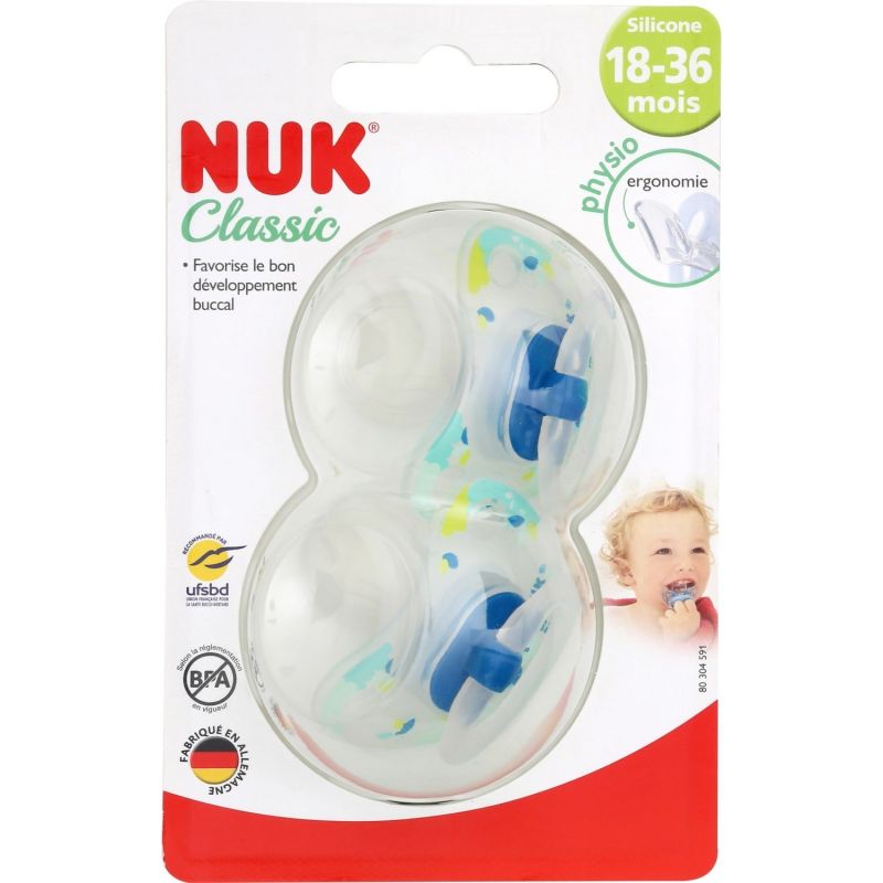Nuk Sucette Physiologique Silicone 18 À 36 Mois : Le Lot De 2 Sucettes