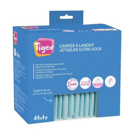 Tigex Carrés À Langer Jetables Ultra-Doux - 40X60Cm : Le Lot De 20