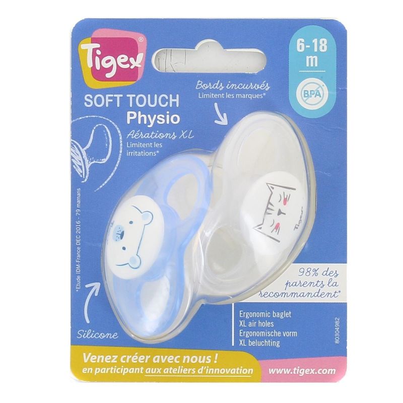 Tigex Sucette Physiologique Silicone 6 À 18 Mois : Le Lot De 2 Sucettes