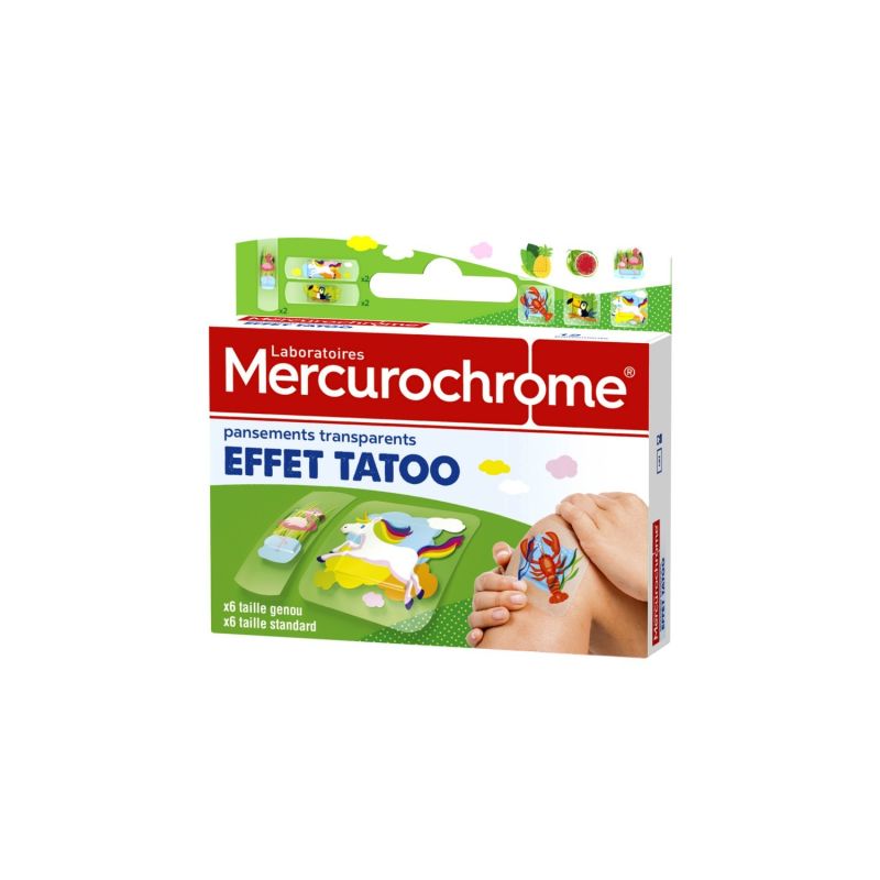 Mercurochrome Pansement Kids Transparent Effet Tatoo : La Boîte De 12 Pansements