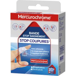 Mercurochrome Pansement Bande Stop Saignement 3Mx2,5Cm : La Boite