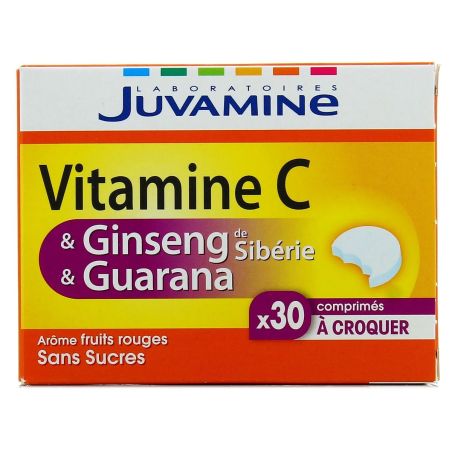 Juvamine Vitamine C Ginseng De Sibérie Guarana 30 Comprimés À Croquer