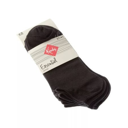 Kindy Mini-Chaussettes - Lot De 3 Sans Bouclette Fine Coton Noir Essentiel 37/41