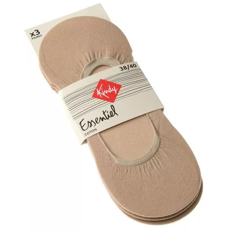 Kindy Chaussette Protège-Pieds - Lot De 3 Coutures Plates Sans Bouclette Fine Coton Beige Essentiel 38/40