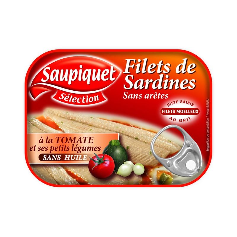 Saupiquet Filets De Sardines À La Tomate Et Ses Petits Légumes Sans Huile 100G