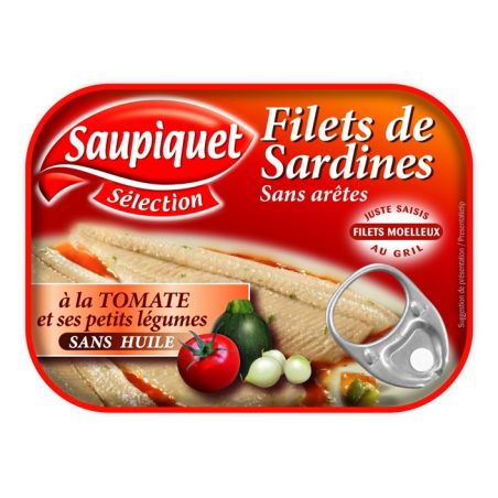 Saupiquet Filets De Sardines À La Tomate Et Ses Petits Légumes Sans Huile 100G