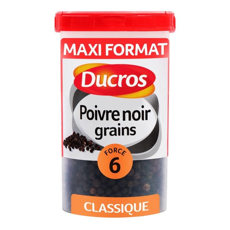 Ducros Poivre Noir Grains Force 6 : Le Pot De 90 G