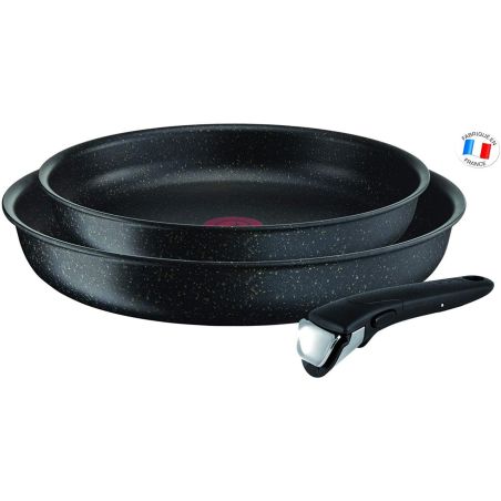 Tefal Ingenio Authentic Lot De 2 Poêles 24 Et 28 Cm + 1 Poignée Amovible Tous Feux Dont Induction, Aluminium, Noir L6719312