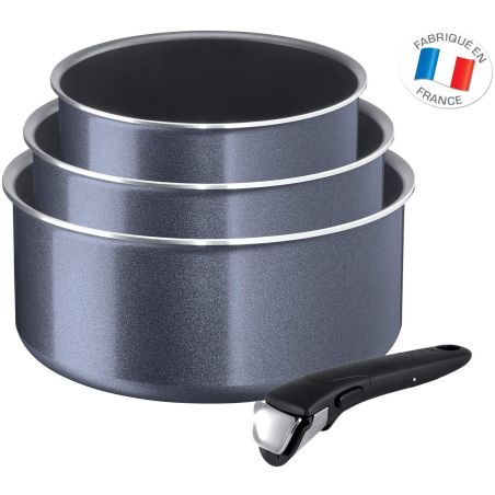 Tefal Tefal-L2319302-Ingenio Elegance Lot De 3 Casseroles 16/18/20 Cm + 1 Poignée Gris Pailleté Tous Feux Sauf Induction