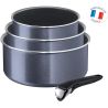 Tefal Tefal-L2319302-Ingenio Elegance Lot De 3 Casseroles 16/18/20 Cm + 1 Poignée Gris Pailleté Tous Feux Sauf Induction