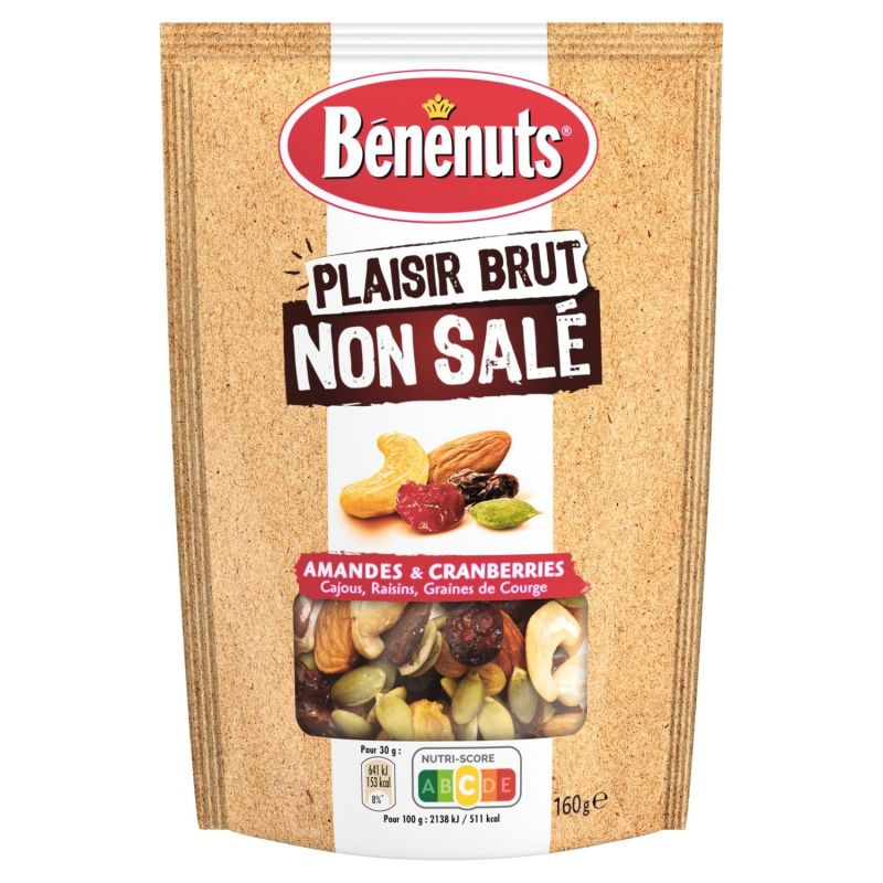 Bénénuts Mélange De Fruits Amandes & Cranberries Cajous, Raisins, Graines Courge : Le Sachet 160G