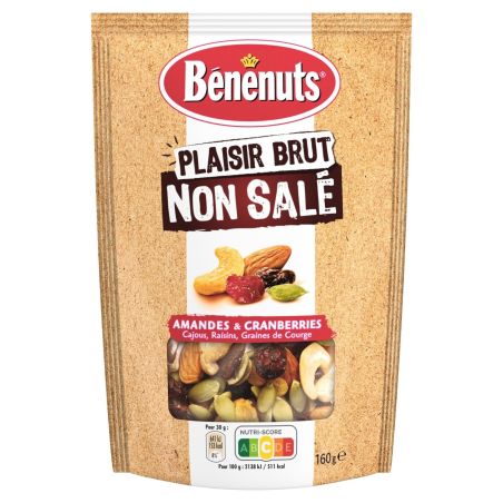 Bénénuts Mélange De Fruits Amandes & Cranberries Cajous, Raisins, Graines Courge : Le Sachet 160G