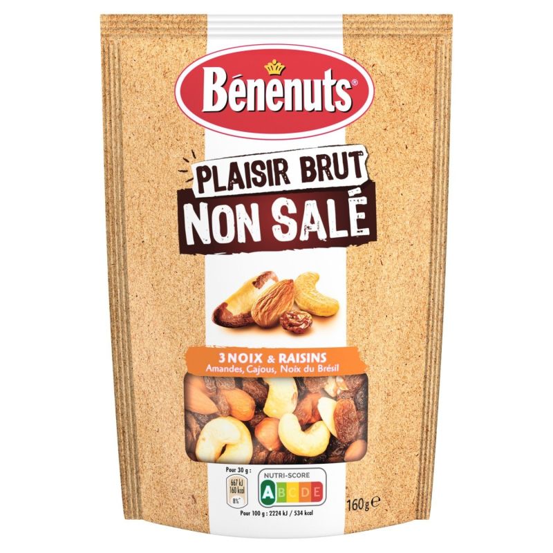 Bénénuts Fruits Secs Raisins Amandes, Cajous, Noix Du Brésil : Le Sachet De 160G