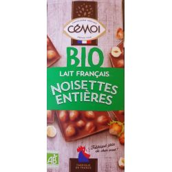 Cémoi Tablette Bio Chocolat Lait Français Noisettes Entières 180G