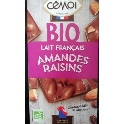 Cémoi Tablette Bio Lait Amandes Raisins 180G