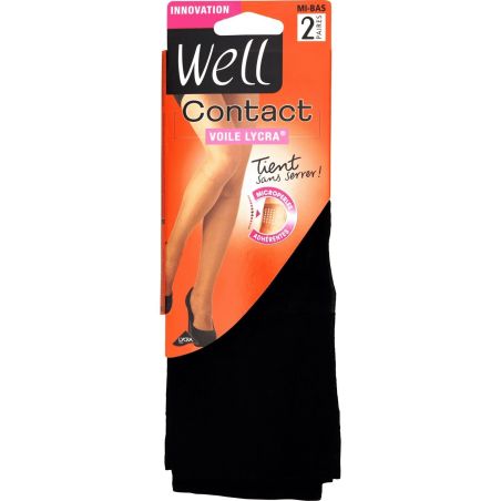 Well Mi-Bas Femme Noir Contact Voile Lycra T35/41 : Le Lot De 2 Paires