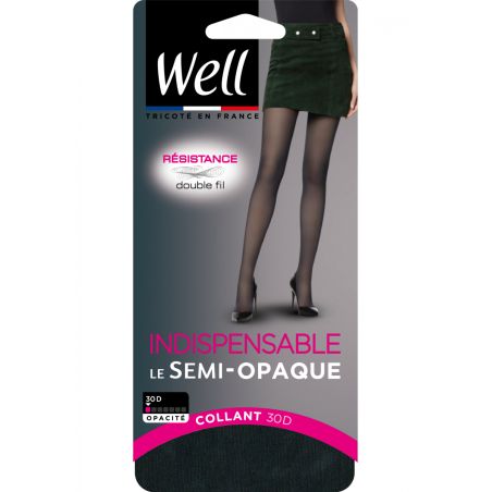 Well Collant Semi-Opaque Indispensable 30D Noir Ébène T1/2