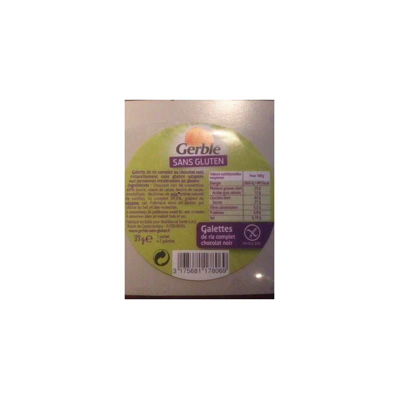 Gerble Galettes Riz Choco Noir X2 33G