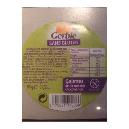 Gerble Galettes Riz Choco Noir X2 33G