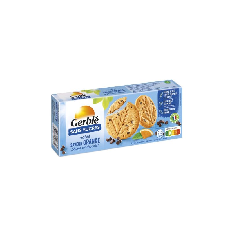 Gerblé Biscuits Sablés Orange Pépites De Chocolat Sans Sucres : Le Paquet 132G