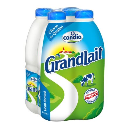 Candia Lait Demi-Écrémé Grandlait : Le Pack De 4 Bouteilles D'1,5L