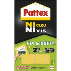Pattex Ni Clou Vis Fix & Défix, Adhésif Blanc Surpuissant, Double Face Démontable, 10 Pastilles De 20 X 40 Mm