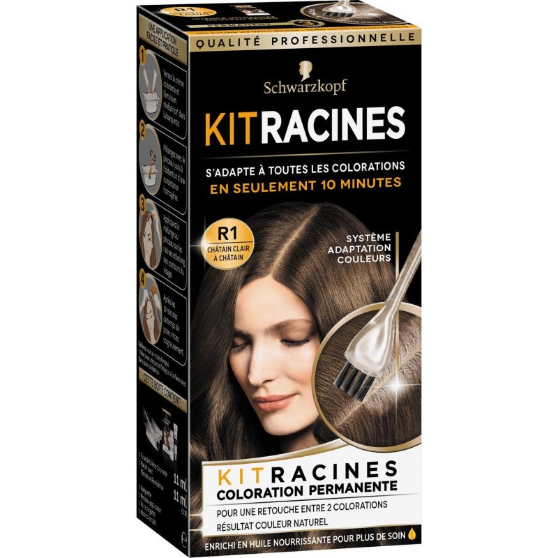 Schwarskopf Coloration Kit Racines Châtain Clair R1 : La Boite De 22 Ml