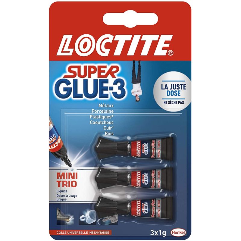 Loctite Super Glue-3 Mini Trio, Colle Extra Forte, Tous Matériaux, Universelle Liquide En Format Doses, 3 X 1 G