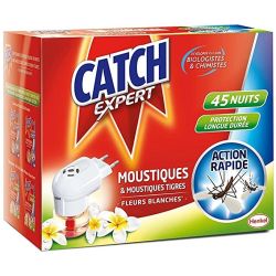Catch Expert Diffuseur Electrique Liquide Anti-Moustiques & Moustiques Tigres Parfum Fleurs Blanches - 45 Nuits