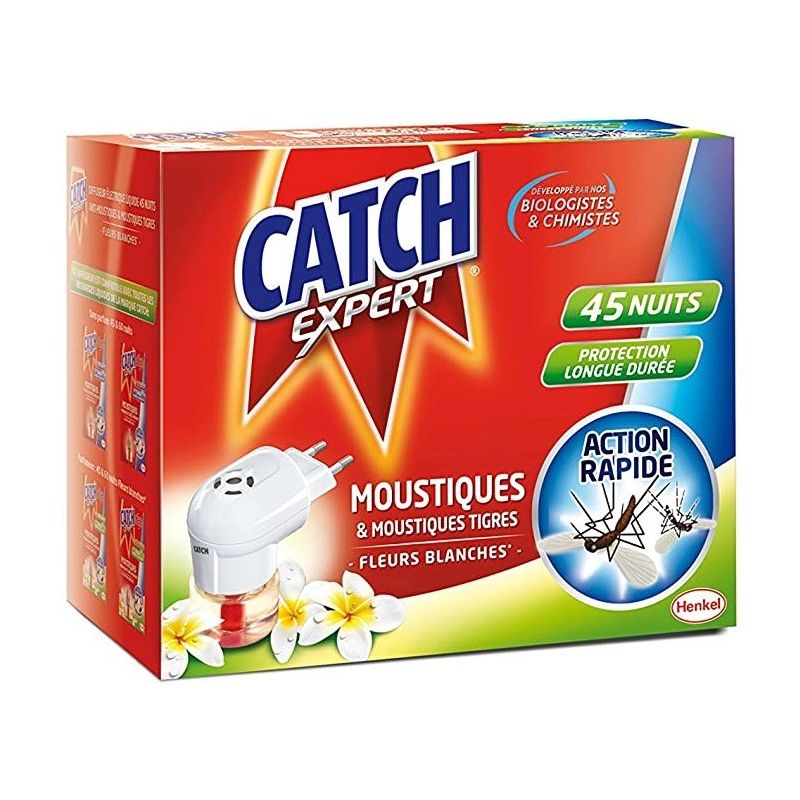 Catch Expert Diffuseur Electrique Liquide Anti-Moustiques & Moustiques Tigres Parfum Fleurs Blanches - 45 Nuits
