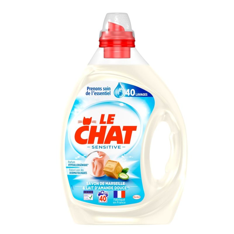 Le Chat Lessive Liquide Savon Marseille & Amande Douce : Bidon De 2L