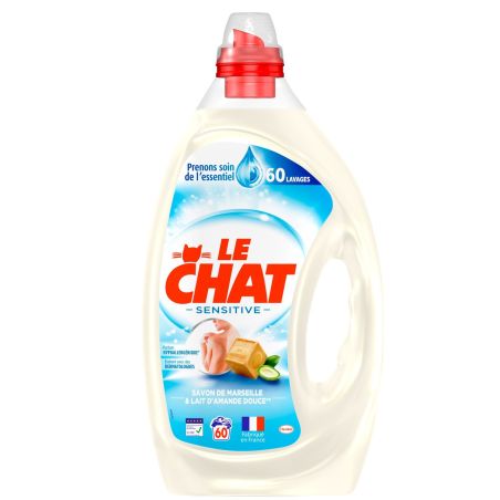 Le Chat Lessive Liquide Sensitive Marseille & Lait D'Amande Douce : Bidon De 3L