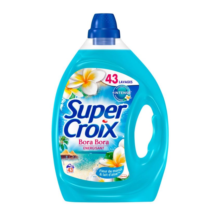 Super Croix Lessive Liquide Parfum Bora Fleur De Monoï & Lait D'Aloé, X43 Lavages : Le Bidon 2.15L