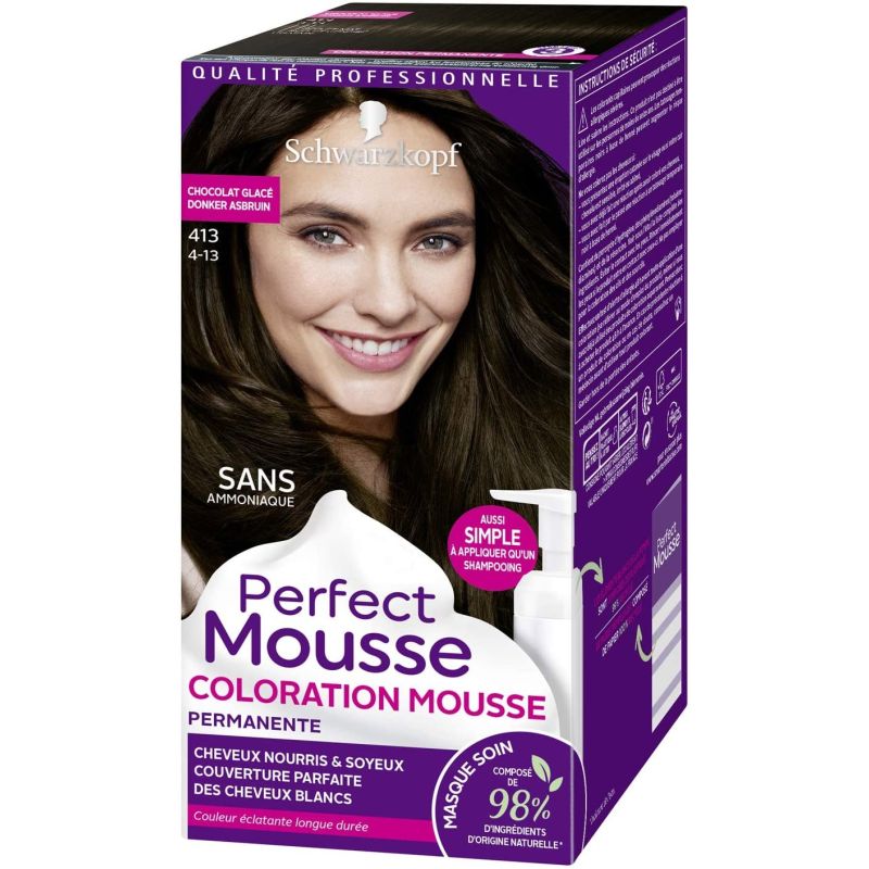 Schwarzkopf Perfect Mousse Coloration Permanente Cheveux Chocolat Glace 413