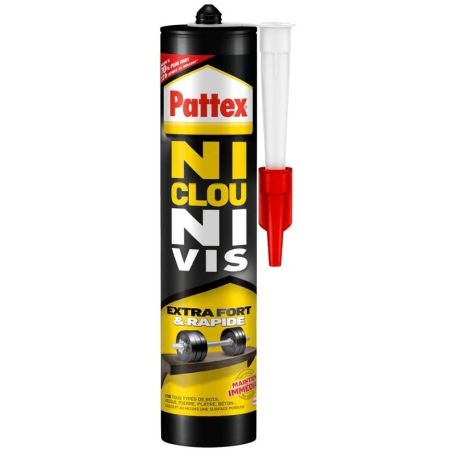 Pattex Ni Clou Vis Extra Fort & Rapide, Colle Fixation Surpuissante, Prise Instantanée, Blanche, Cartouche 380 G