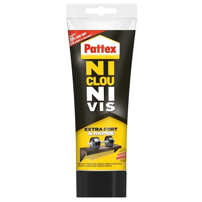 Pattex Ni Clou Vis Extra Fort & Rapide, Colle De Fixation Surpuissante, Prise Instantanée, Blanche, Tube 260 G