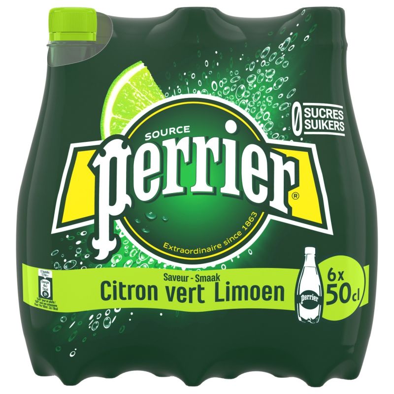 Perrier Eau Gazeuse Aromatisée Citron Vert Sans Sucres : Le Pack De 6 Bouteilles 50Cl