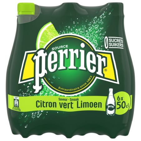 Perrier Eau Gazeuse Aromatisée Citron Vert Sans Sucres : Le Pack De 6 Bouteilles 50Cl