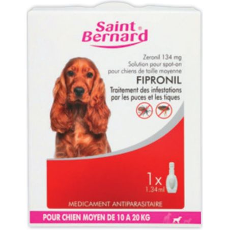 St Bernard Saint Zeronil Solution Spot-On Chiens De Taille Moyenne Fipronil 1,34 Ml