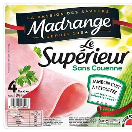 Madrange 160G 4 Tranches Jambon Superieur Sans Couenne Cuit Nature