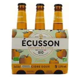 Écusson Cidre Doux Fruité 2.5° Bio : Le Pack De 3 Bouteille 33Cl