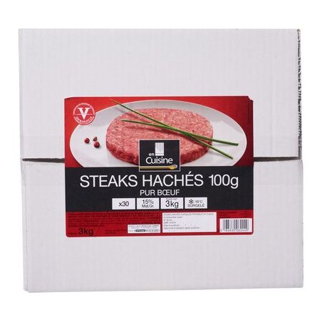 En Cuisine 30X100G Steaks Hachés Pur Boeuf 15%Mg
