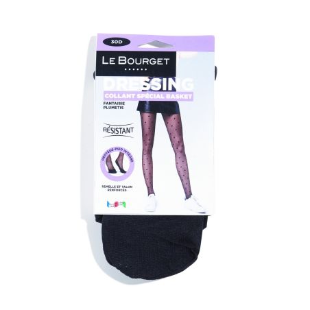 Le Bourget Collant Femme Noir Spécial Basket Plumetis T3/4