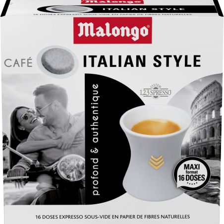 Malongo Café Dosettes Italian Style Expresso : Les 16 De 6,5 G