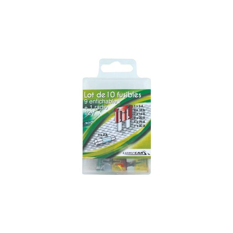 Lumi'Car Lot De 10 Fusibles 9 Enfichables + 1 Radio 12V
