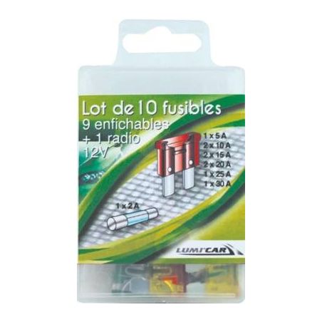Lumi'Car Lot De 10 Fusibles 9 Enfichables + 1 Radio 12V