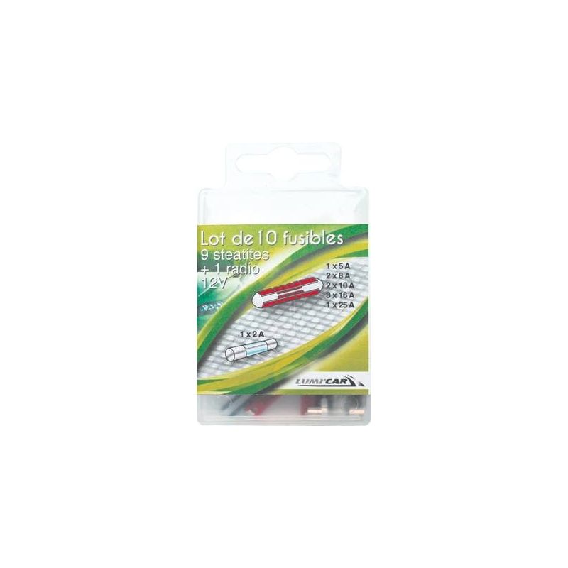 Lumi'Car Lot De 10 Fusibles 9 Steatites + 1 Radio 12V